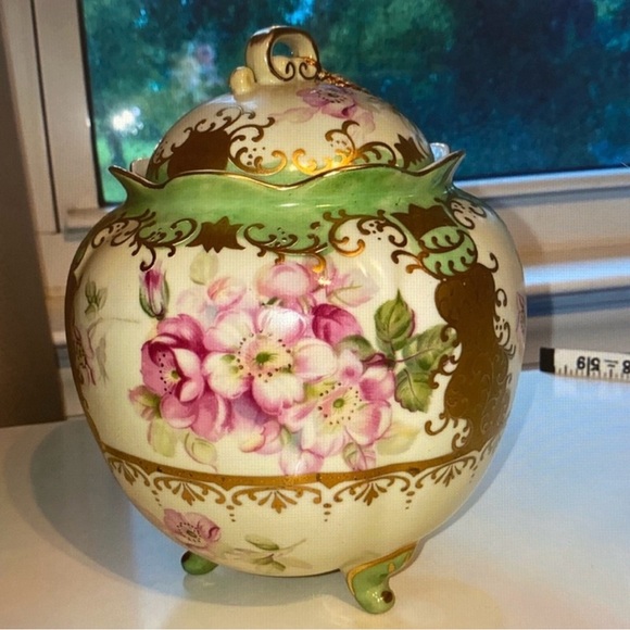 Floral Nippon Handpainted Biscuit Barrell Jar
